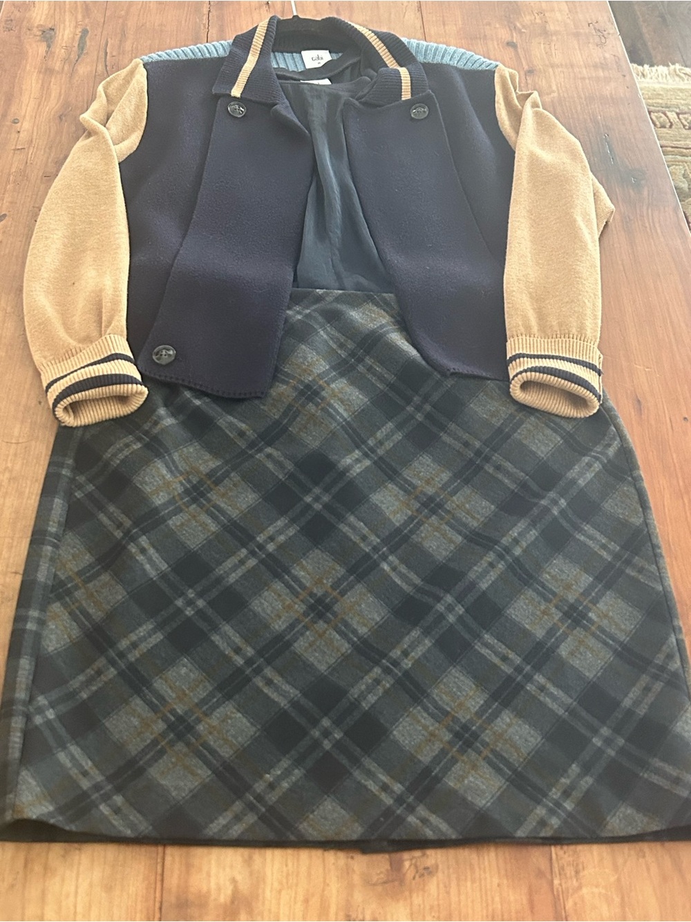 CAbi Skirt in Gray, Black and Gold Plaid Pencil Skirt - Picture 4 of 8